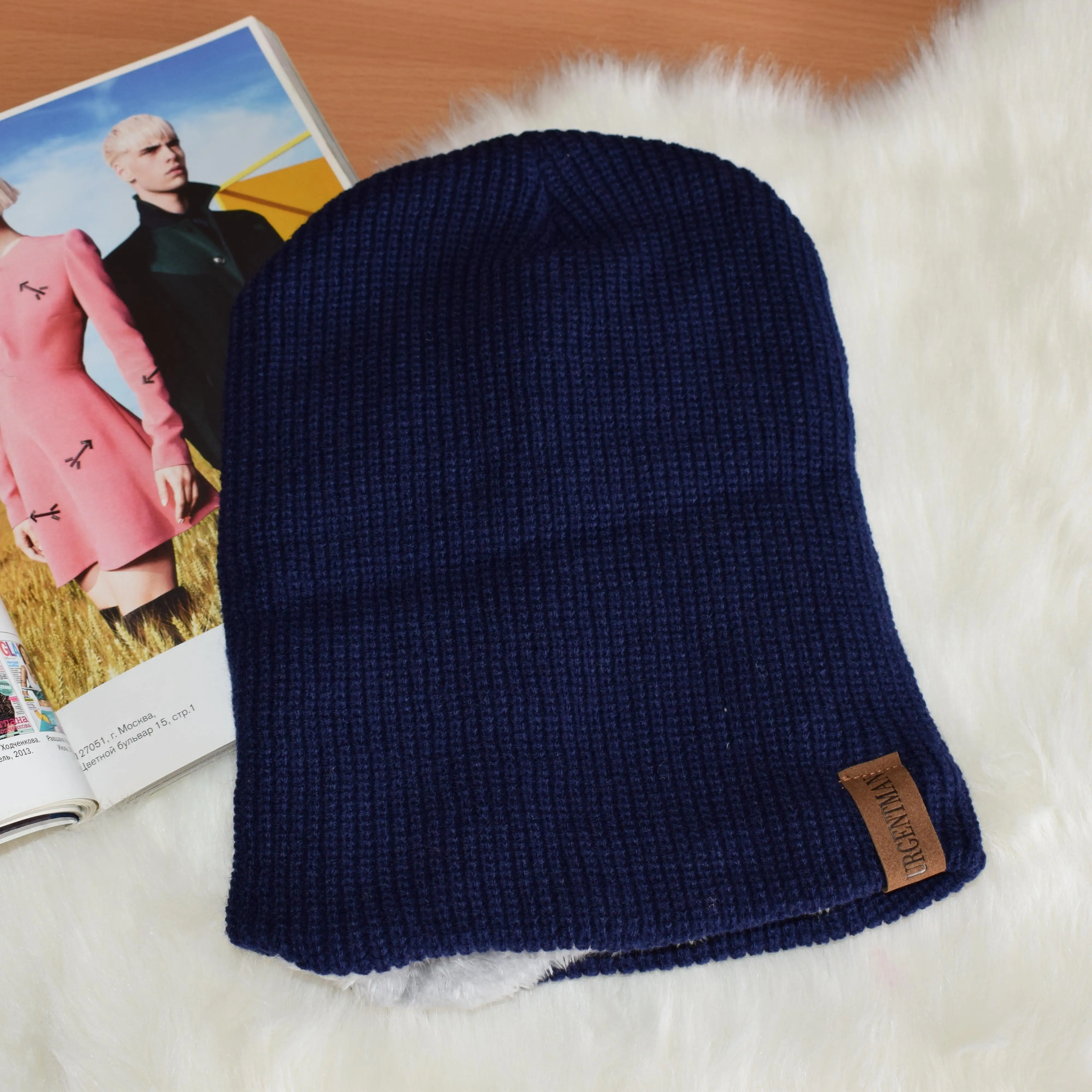 New Unisex Letter Beanie Hat Leisure Add Fur Lined Winter Hats For Men Women Keep Warm Knitted Hat Fashion Solid Ski Bonnet Cap