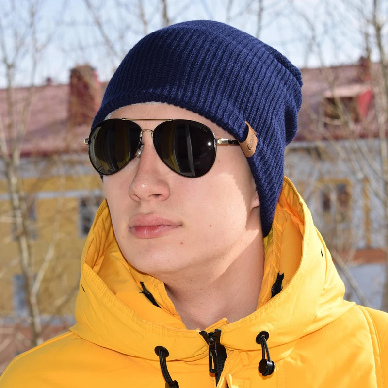 New Unisex Letter Beanie Hat Leisure Add Fur Lined Winter Hats For Men Women Keep Warm Knitted Hat Fashion Solid Ski Bonnet Cap