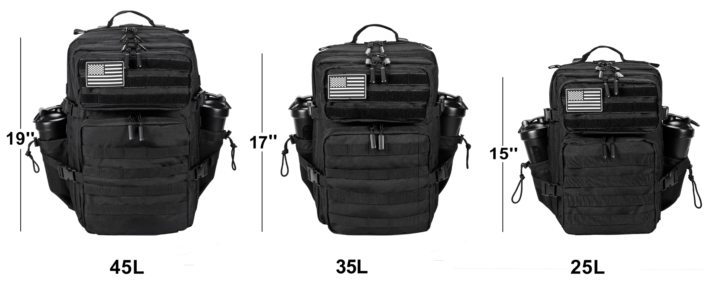 LHI 45L/35L/25L Tactical Backpack for Men and Women Waterproof Athlete Gym Outdoor Bag Travel Hiking Rucksack with Bottle Holder