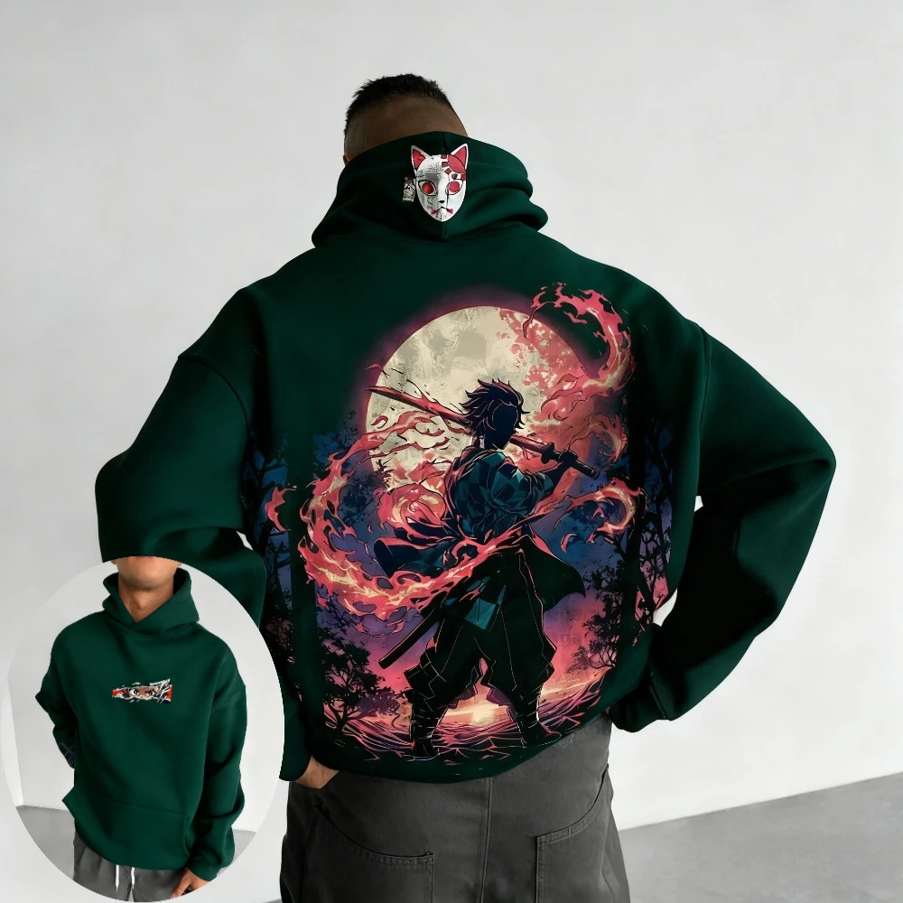 Demon Slayer Men's Hoodie Sweatshirt Kamado Tanjirou Anime Spring Autumn and Winter Boy Warm Long-sleeved Parent-child Outfit