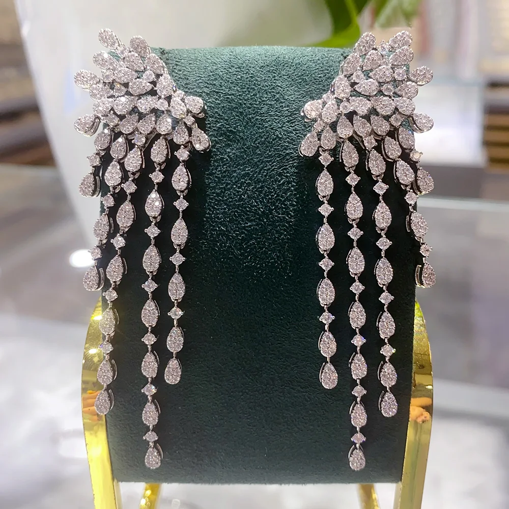 GODKI 2026 Luxury Trendy Link Chain Long Drop Earrings Cubic Zircon Earrings For Women Drop Earrings Brincos Fashion Jewelry
