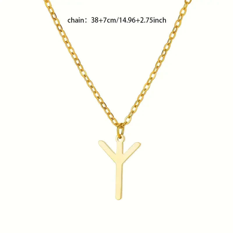 Women's Viking Rune Necklace Gold Color Stainless Steel Y-Shaped Pendant Choker Collars Minimalist Jewelry Fashion Lovers Gifts