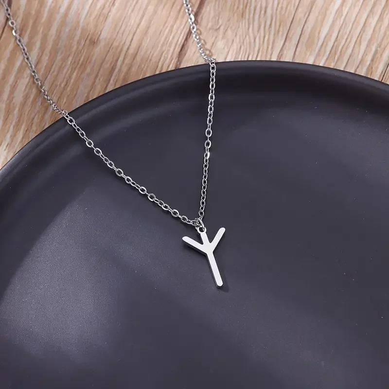 Women's Viking Rune Necklace Gold Color Stainless Steel Y-Shaped Pendant Choker Collars Minimalist Jewelry Fashion Lovers Gifts