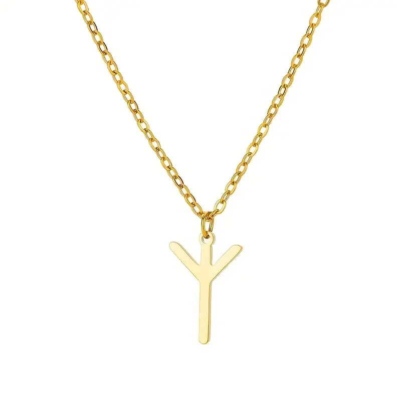 Women's Viking Rune Necklace Gold Color Stainless Steel Y-Shaped Pendant Choker Collars Minimalist Jewelry Fashion Lovers Gifts