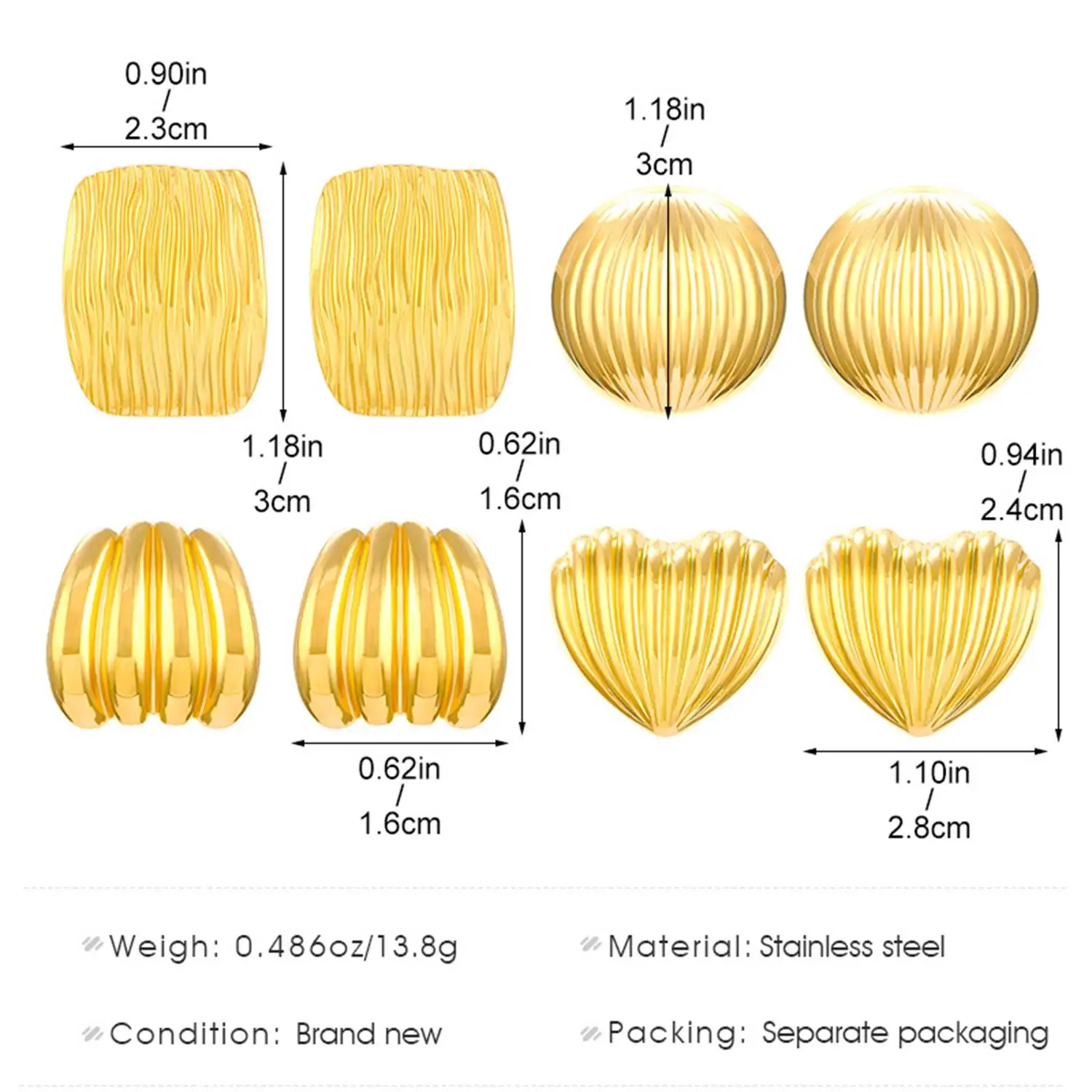 Fashion Round Stainless Steel Metal Earrings for Women Gold-Color Shell-Shaped Vintage Punk Earrings Elegent Female Jewelry New