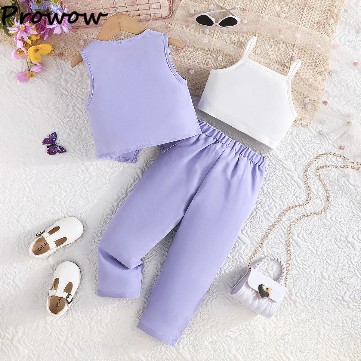 Children's Clothing Girl's Elegant Suit Dot Lace Sleeve Belted Blazer Coat Top and Pants Sets Three Piece Sets For Kids Clothes