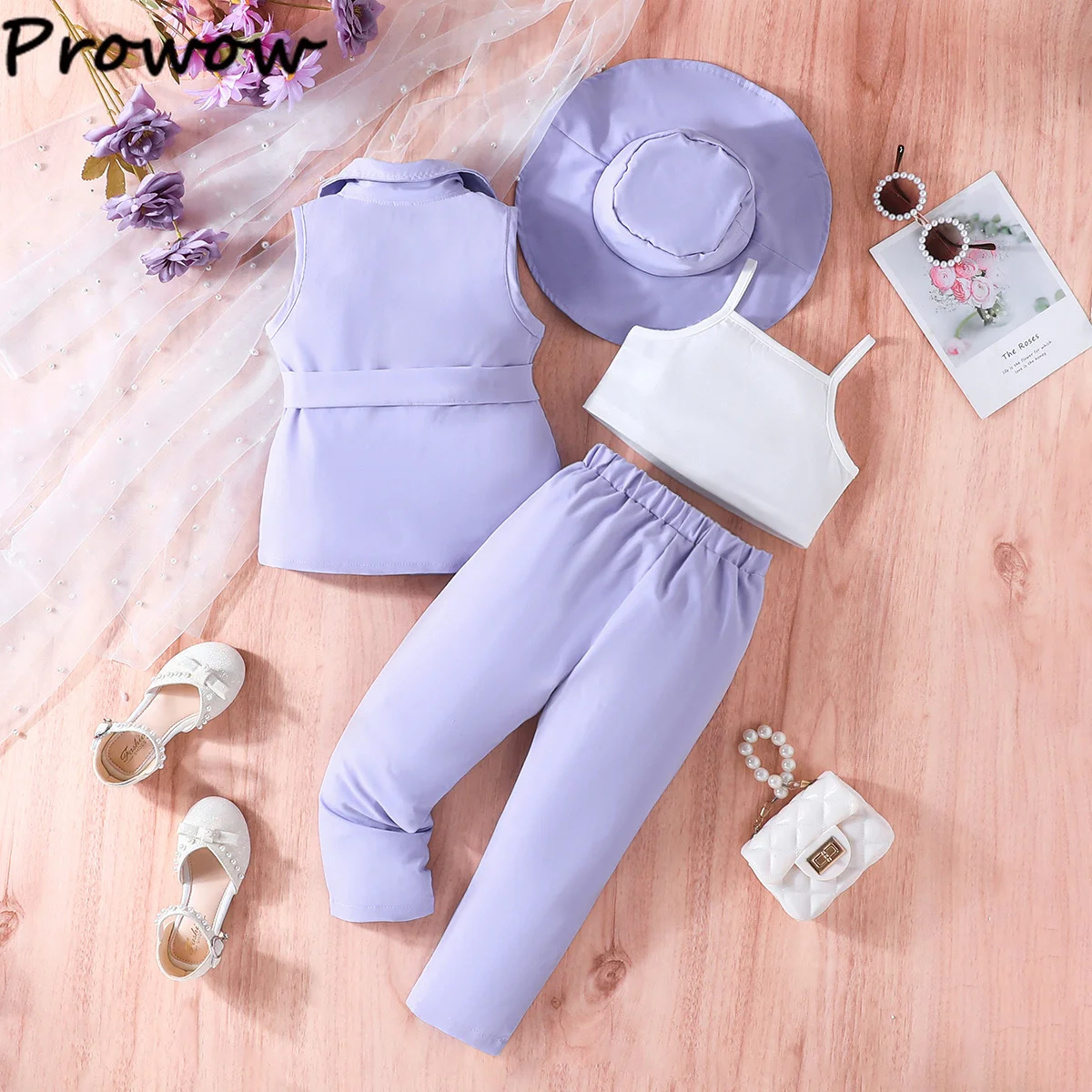 Children's Clothing Girl's Elegant Suit Dot Lace Sleeve Belted Blazer Coat Top and Pants Sets Three Piece Sets For Kids Clothes