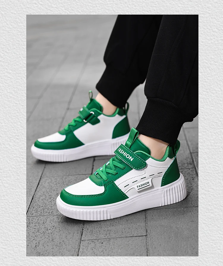 Kids PU Leather Sneakers Casual Basketball Shoes for Boys Trendy Sports Trainers Breathable Non-slip Children Footwear