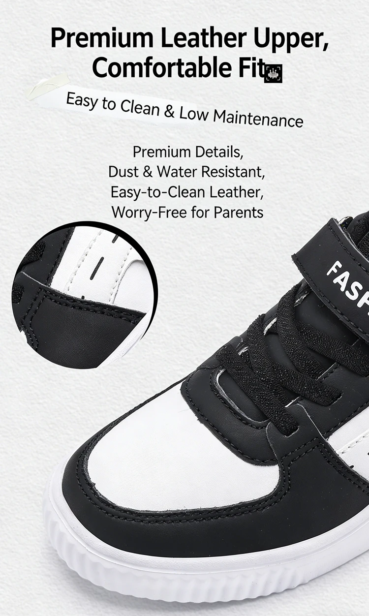 Kids PU Leather Sneakers Casual Basketball Shoes for Boys Trendy Sports Trainers Breathable Non-slip Children Footwear