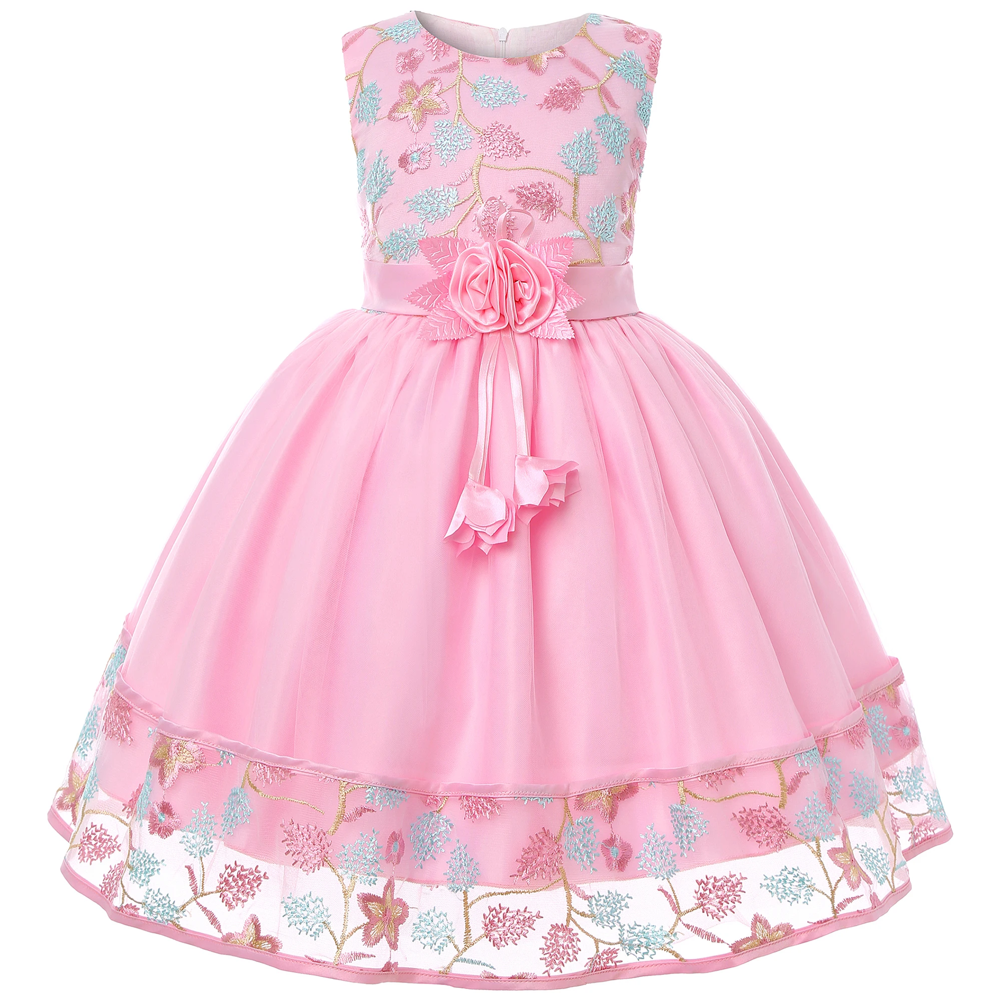 European and American Embroidery Dress Girl's Party Lace Princess Flower Child Net Gauze Pengpeng Dress