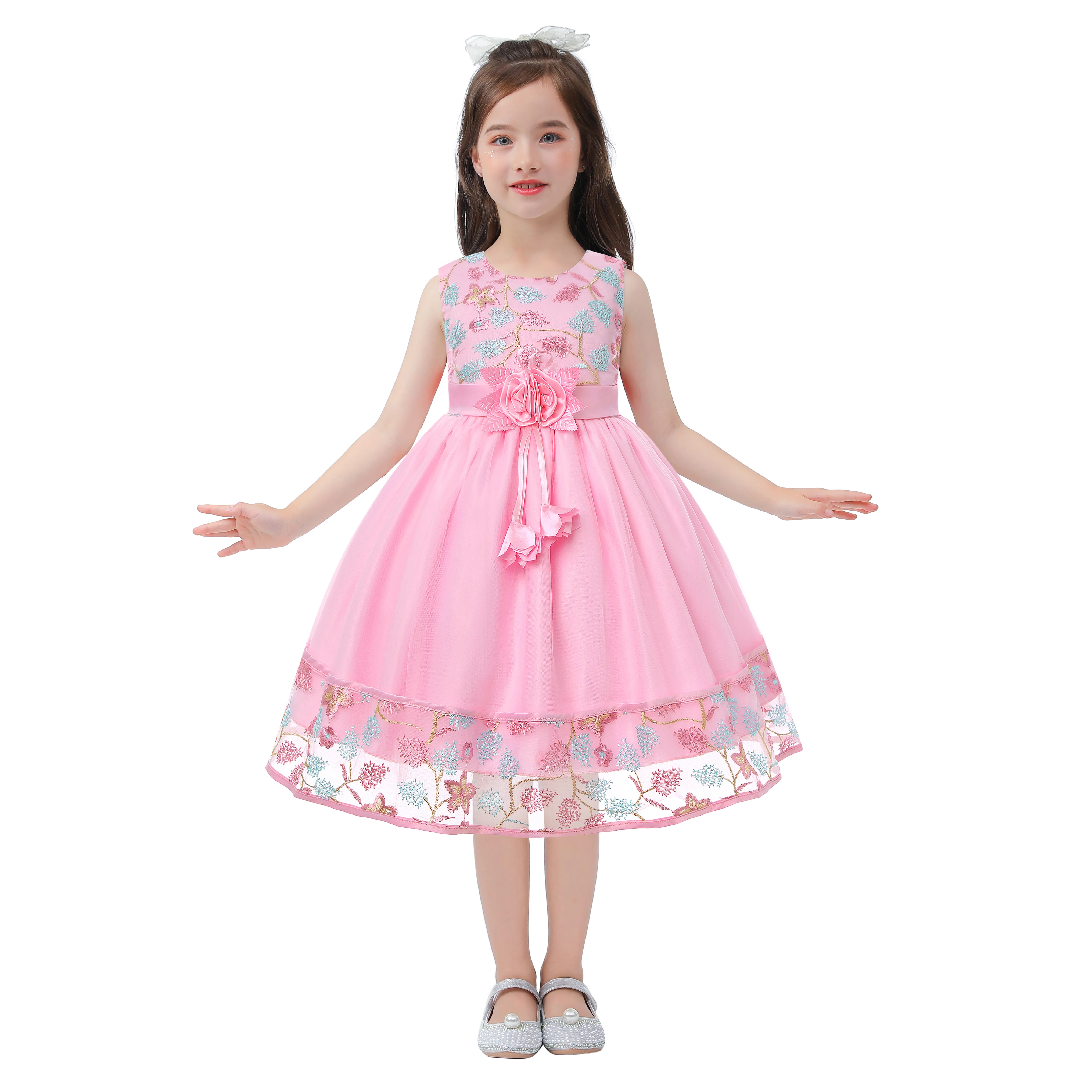European and American Embroidery Dress Girl's Party Lace Princess Flower Child Net Gauze Pengpeng Dress