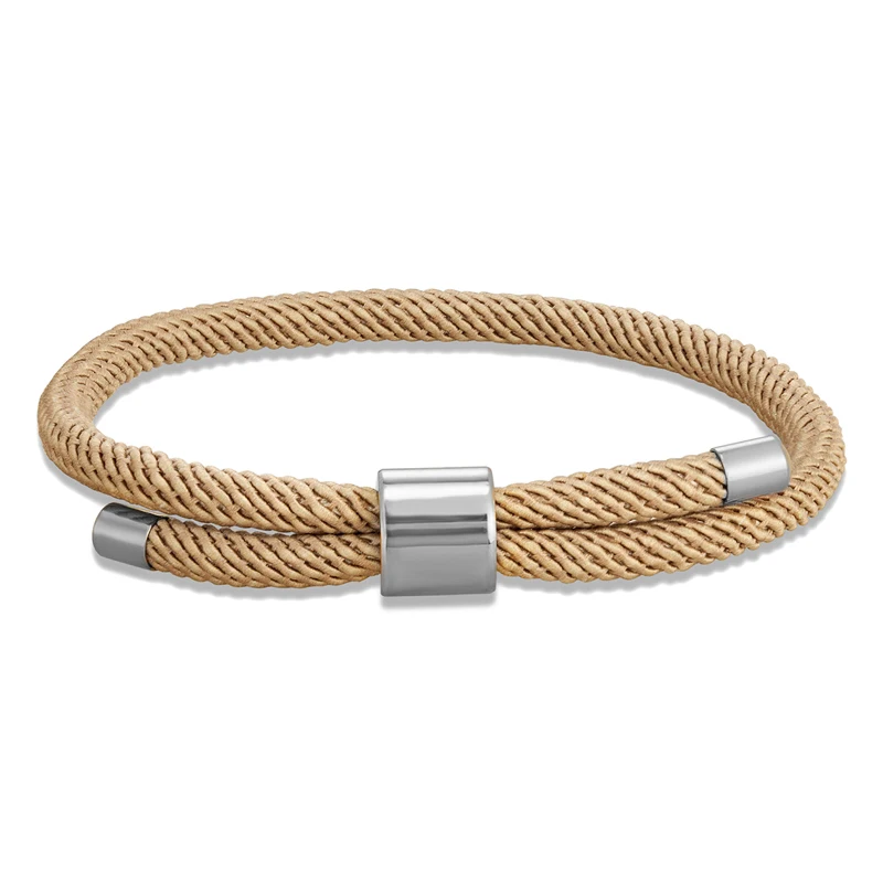 MKENDN Minimalist Stainless Steel Bracelet Men Women Handmade Adjustable Size Rope Couple Bracelets Summer Beach Jewelry Gift