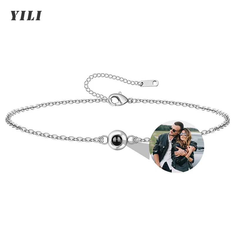 Custom Photo Bracelet Personalized Photo Projection Bracelet Circle Photo Bracelets with Picture Inside for Women Birthday Gifts