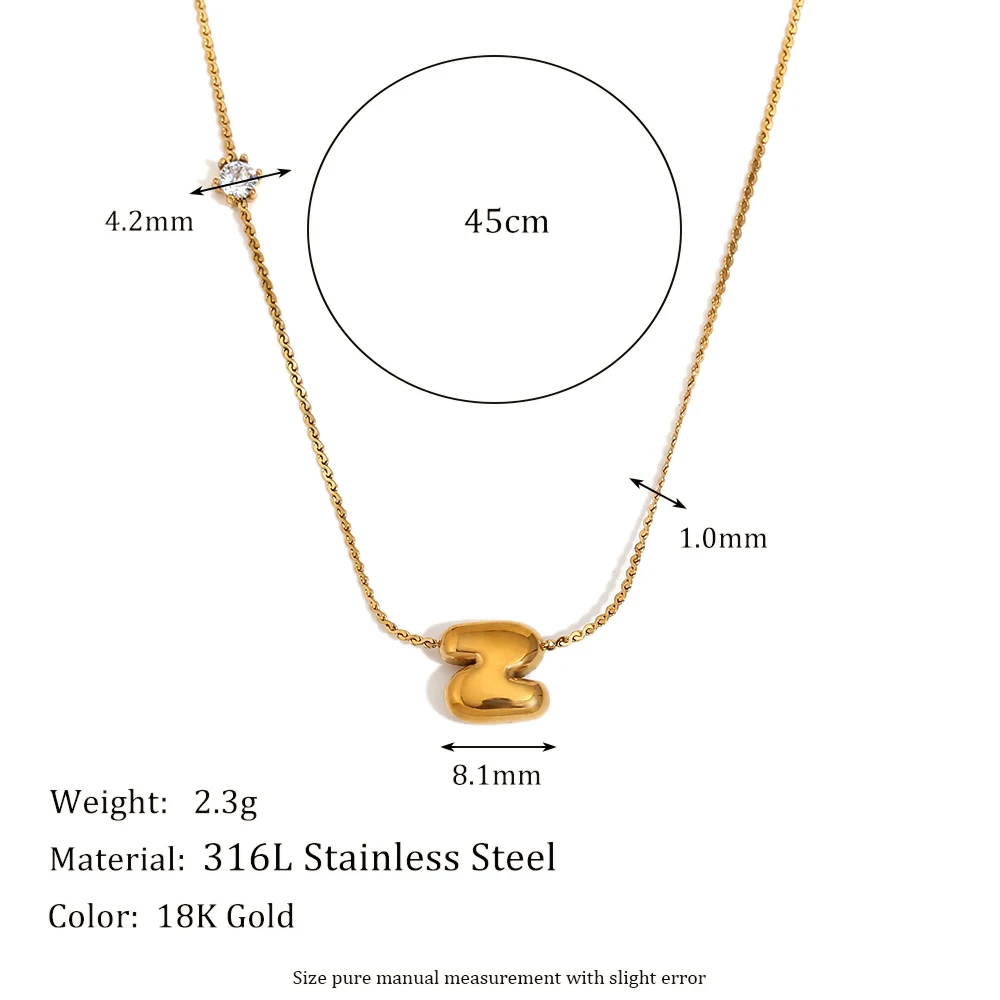 E.B.belle Zircon Bubble 26 Letters Necklace Stacked Jewelry 18K Gold Plated Stainless Steel For Women Charm Hypoallergenic