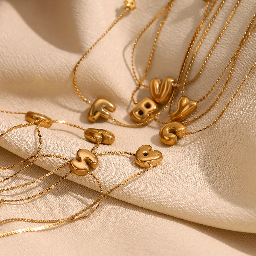 E.B.belle Zircon Bubble 26 Letters Necklace Stacked Jewelry 18K Gold Plated Stainless Steel For Women Charm Hypoallergenic
