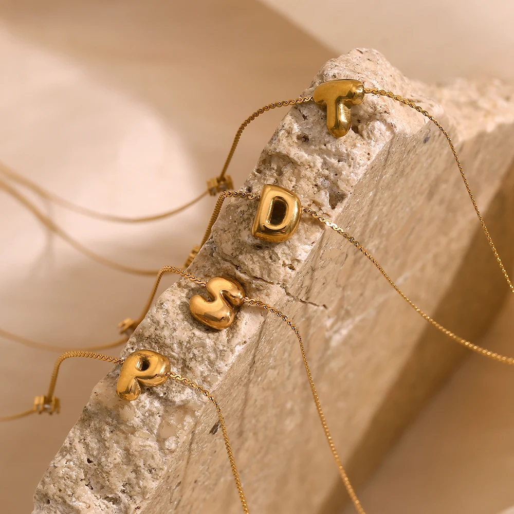 E.B.belle Zircon Bubble 26 Letters Necklace Stacked Jewelry 18K Gold Plated Stainless Steel For Women Charm Hypoallergenic