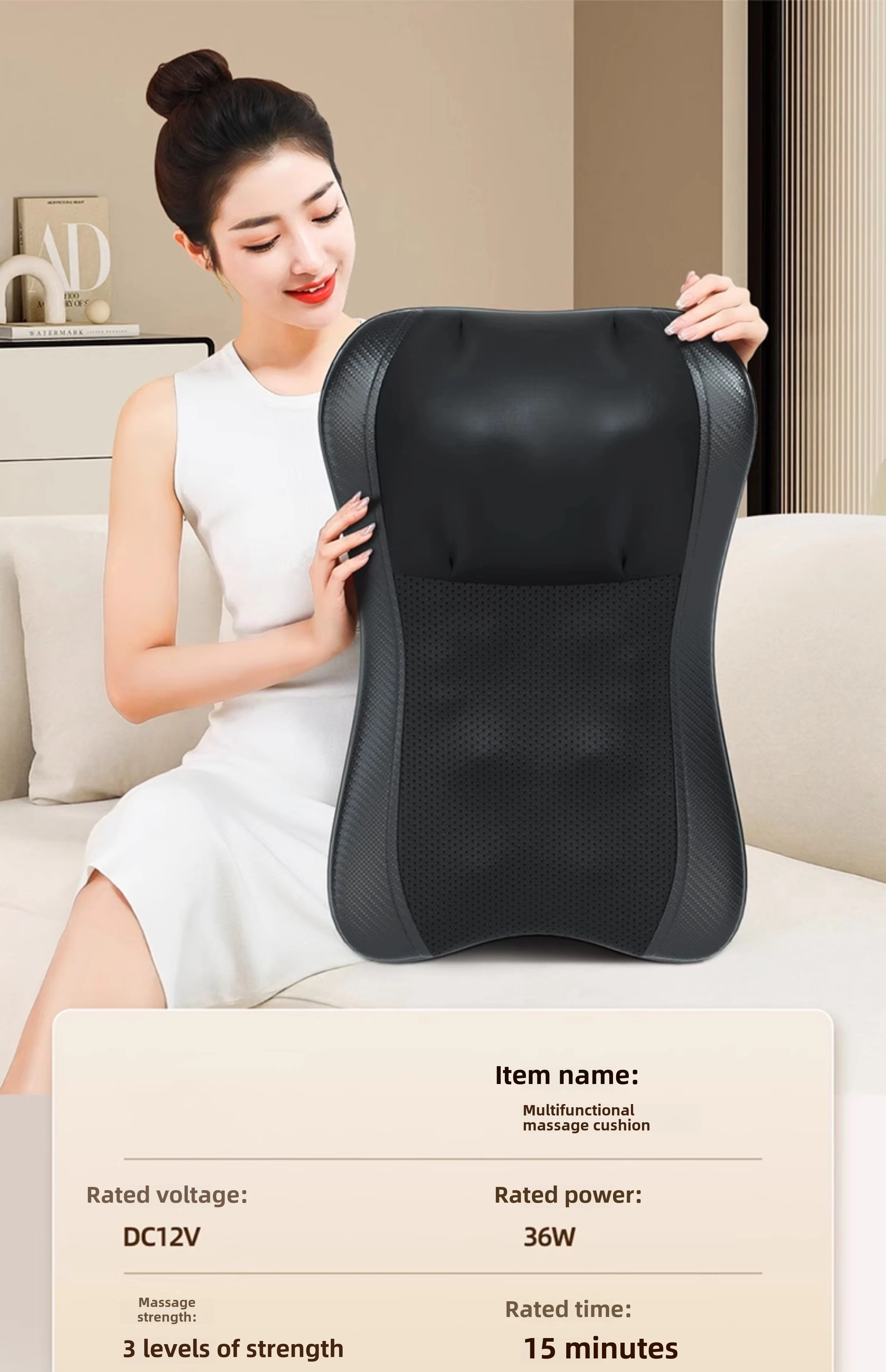 JAIYORL Shiatsu Neck Massage Pillow Electric Cushion Back Massager Deep with Heat Tissue Kneading for Shoulder Relax Muscles