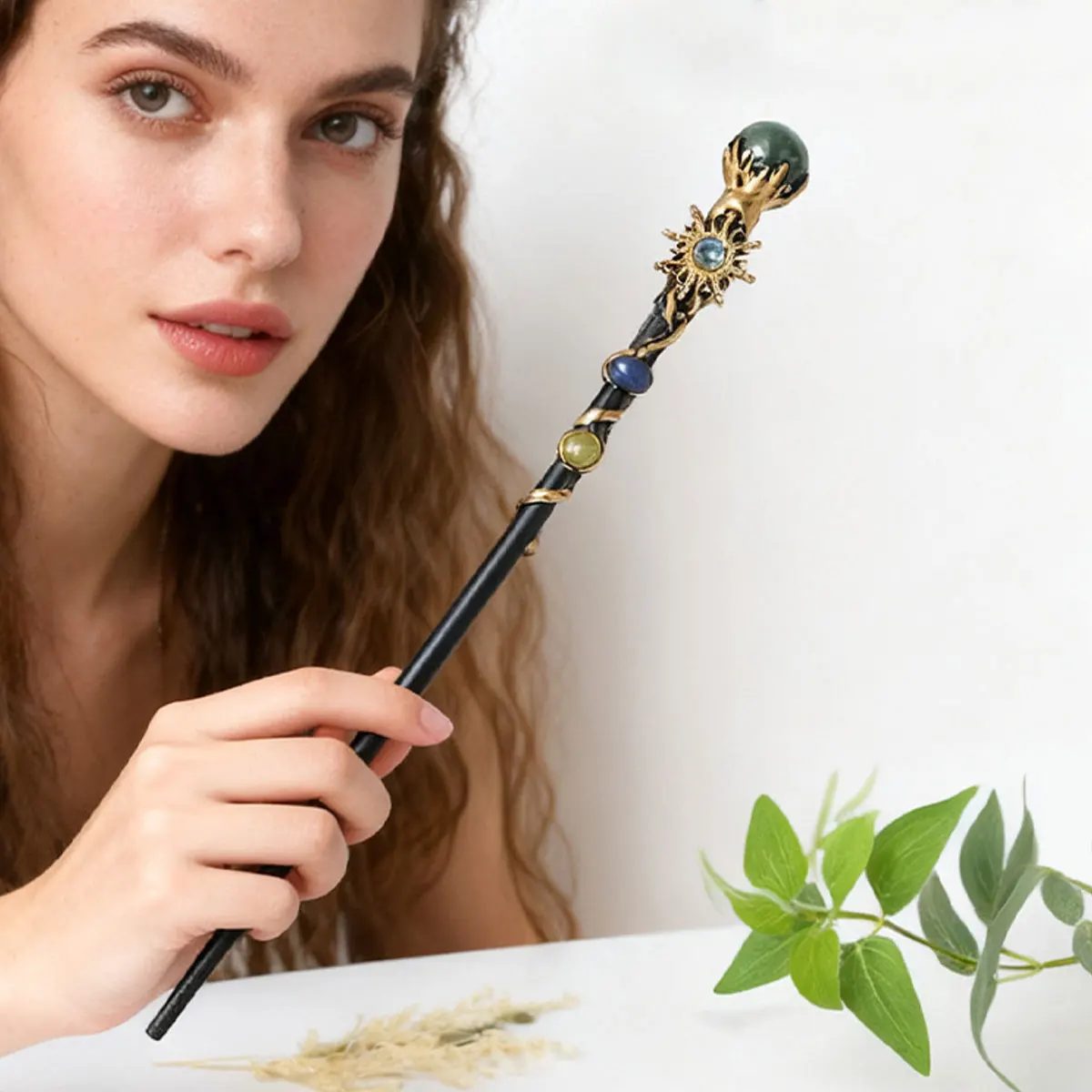 1PC Amethyst Rolling Stone Magic Scepter Natural Stones Fairy Lucky Tumble Stone Gem Scepter Decorative Fairy Magic Stick