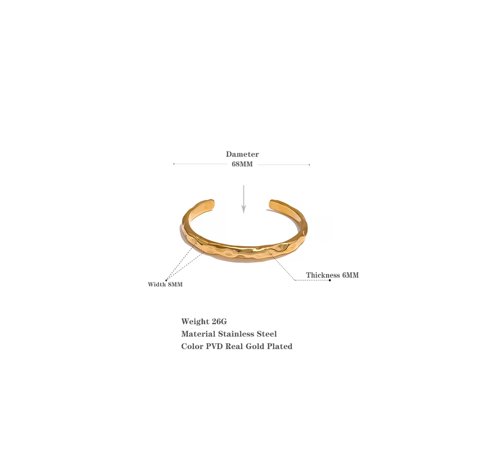 Yhpup Minimalist Gold Color Tarnish Free Fashion Stainless Steel Bangle Bracelet Metal Texture Simple Open Charm Wrist Jewelry