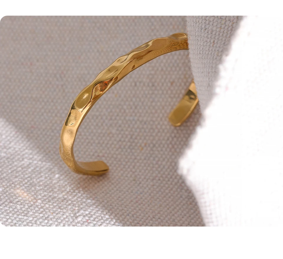 Yhpup Minimalist Gold Color Tarnish Free Fashion Stainless Steel Bangle Bracelet Metal Texture Simple Open Charm Wrist Jewelry