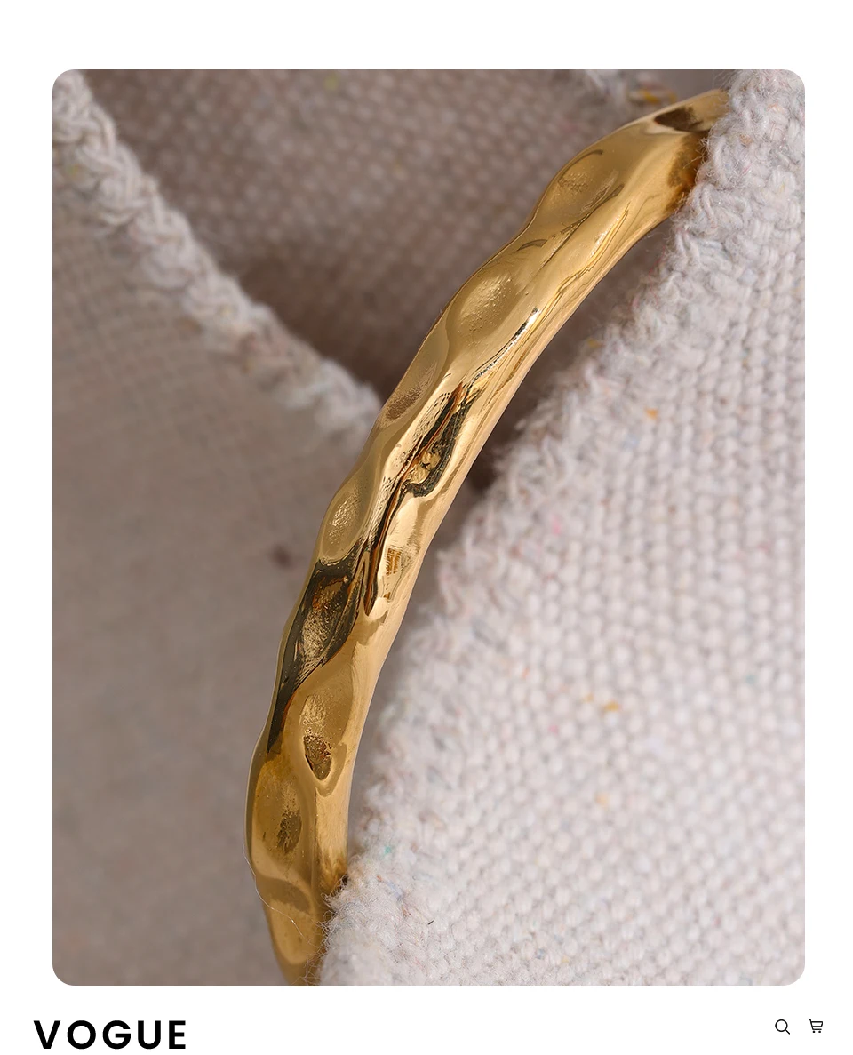 Yhpup Minimalist Gold Color Tarnish Free Fashion Stainless Steel Bangle Bracelet Metal Texture Simple Open Charm Wrist Jewelry