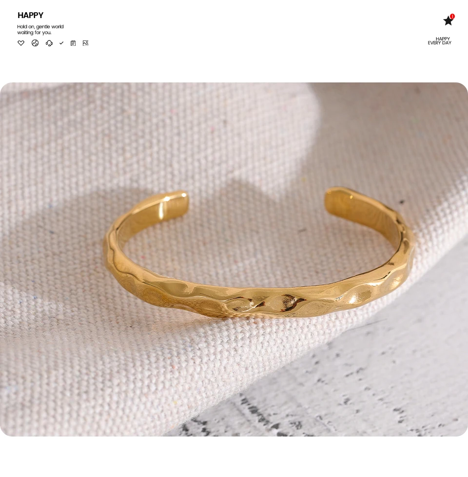 Yhpup Minimalist Gold Color Tarnish Free Fashion Stainless Steel Bangle Bracelet Metal Texture Simple Open Charm Wrist Jewelry