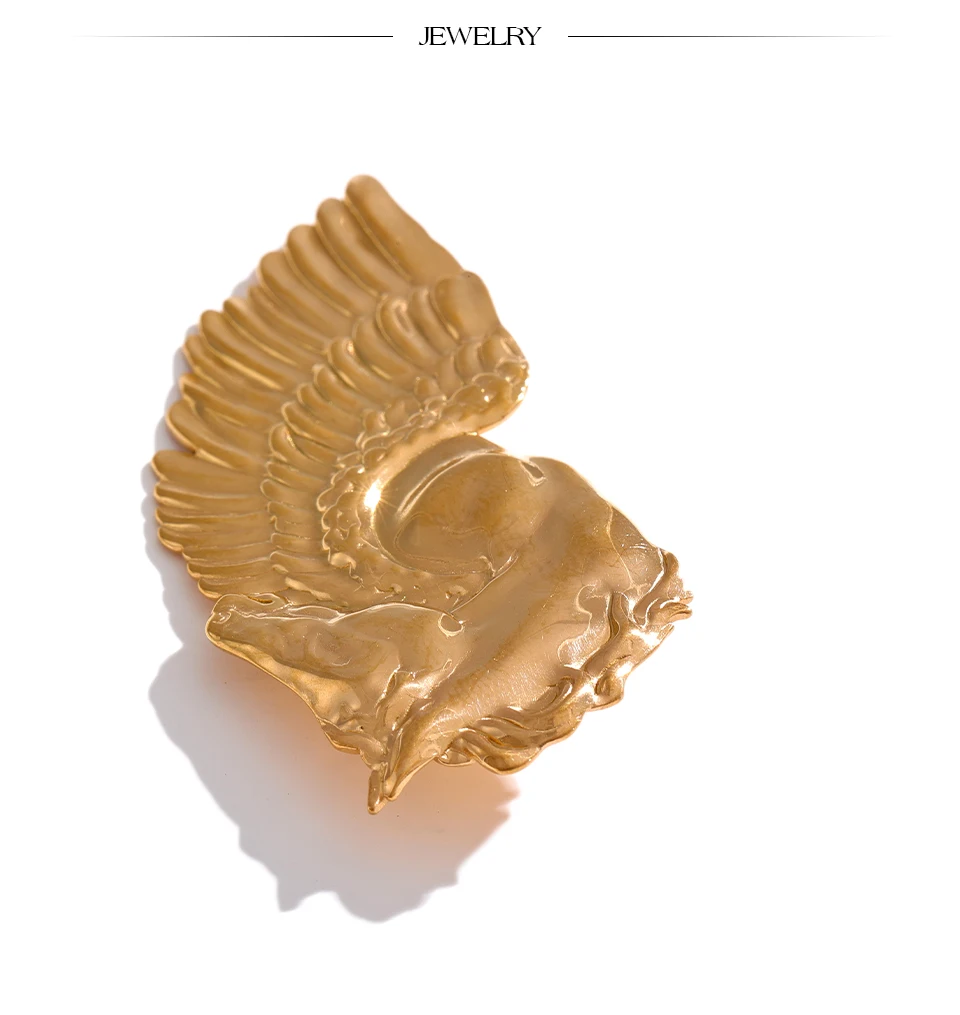 Yhpup Distinctive Stainless Steel Horse Wing Golden Brooches 18K PVD Plated Metal Clothing Accessories Chic Jewelry Wholesale