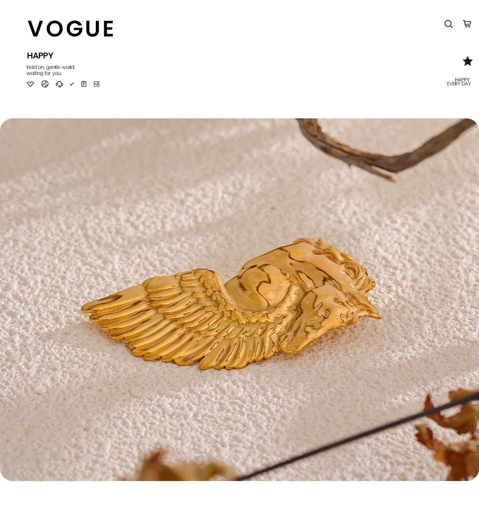 Yhpup Distinctive Stainless Steel Horse Wing Golden Brooches 18K PVD Plated Metal Clothing Accessories Chic Jewelry Wholesale