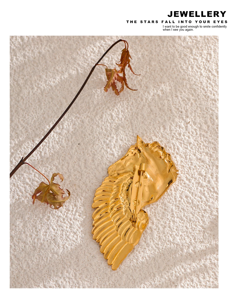 Yhpup Distinctive Stainless Steel Horse Wing Golden Brooches 18K PVD Plated Metal Clothing Accessories Chic Jewelry Wholesale
