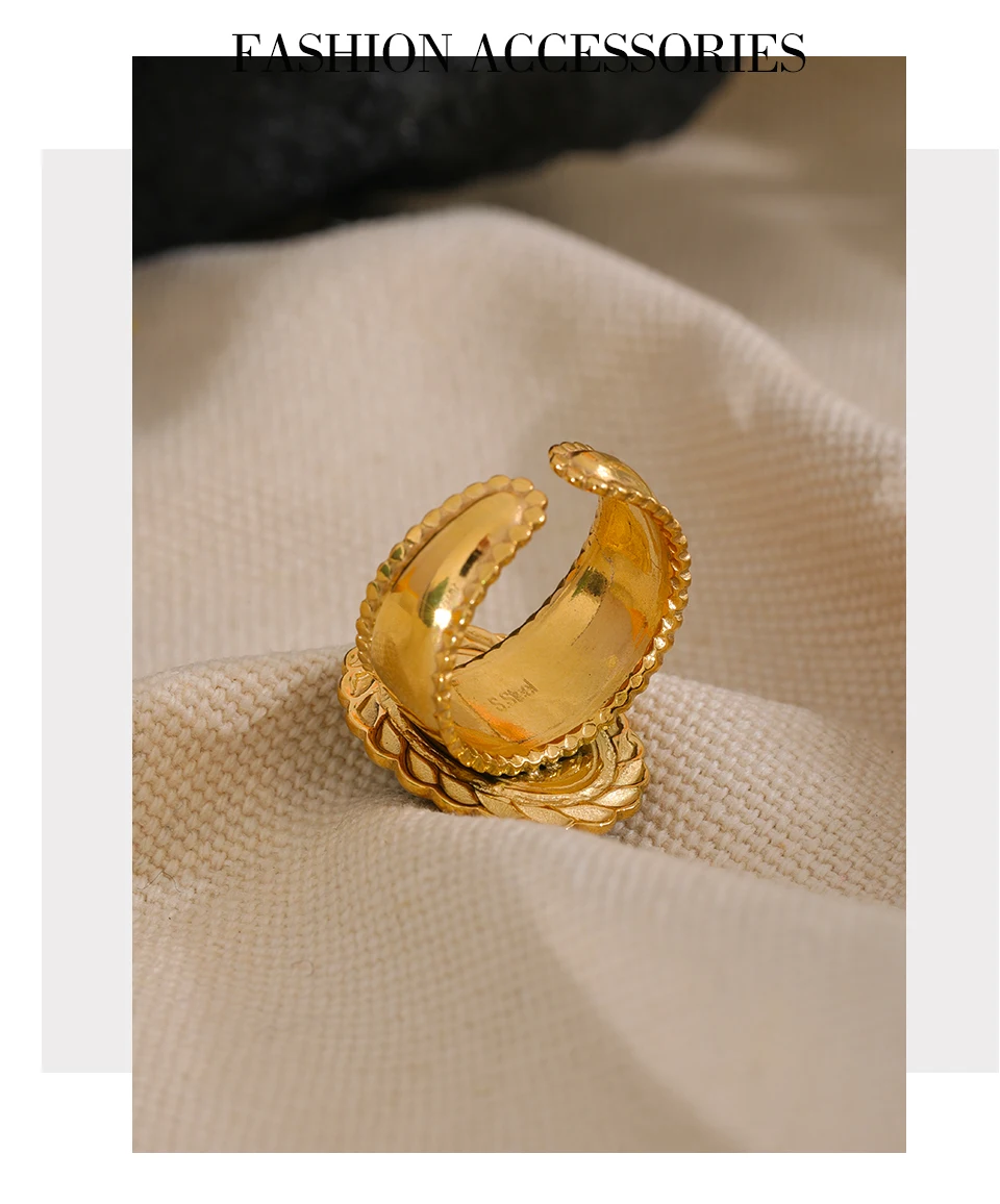 Yhpup Stainless Steel Wide Chunky Ring Inlaid Tiger Natural Stone Jewelry Trend Europe Bijoux Vintage Stylish Statement