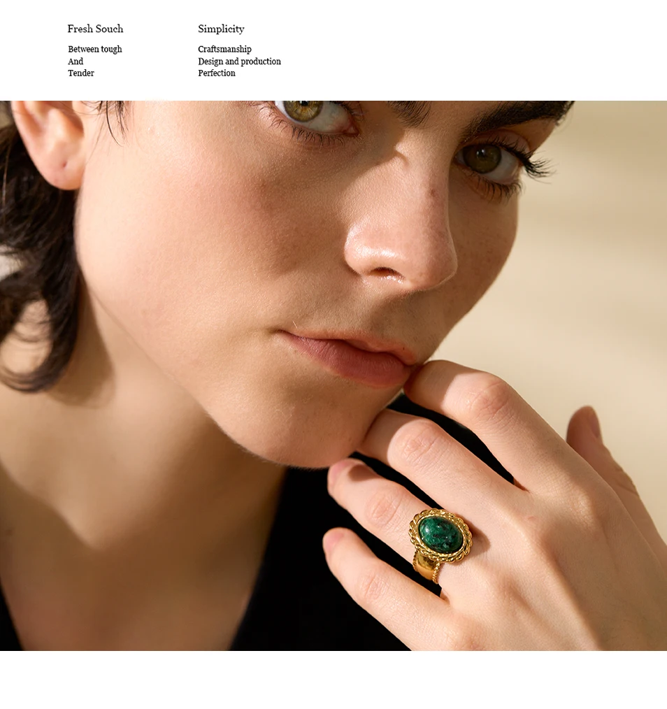 Yhpup Stainless Steel Wide Chunky Ring Inlaid Tiger Natural Stone Jewelry Trend Europe Bijoux Vintage Stylish Statement