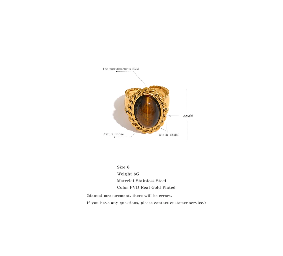 Yhpup Stainless Steel Wide Chunky Ring Inlaid Tiger Natural Stone Jewelry Trend Europe Bijoux Vintage Stylish Statement