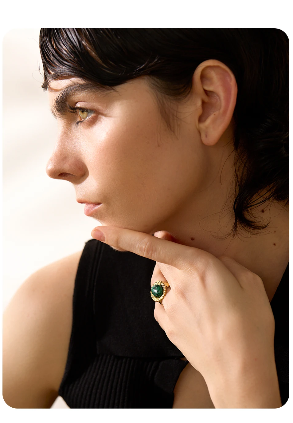 Yhpup Stainless Steel Wide Chunky Ring Inlaid Tiger Natural Stone Jewelry Trend Europe Bijoux Vintage Stylish Statement