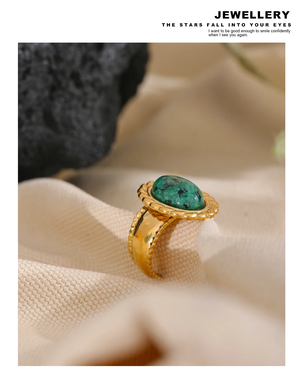 Yhpup Stainless Steel Wide Chunky Ring Inlaid Tiger Natural Stone Jewelry Trend Europe Bijoux Vintage Stylish Statement