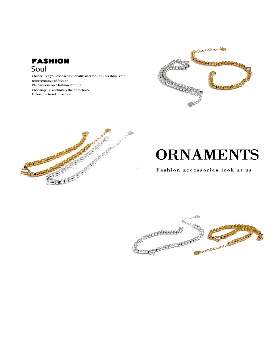 Yhpup Stainless Steel Beads Chain Heart Zircon Handmade Bracelet Bangle Gold Color Waterproof Charm Jewelry for Women Gala Gift