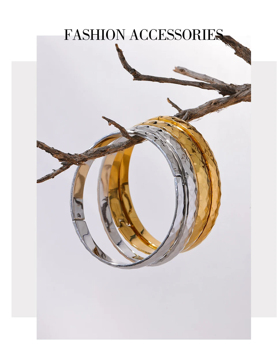 Yhpup 60mm 316l Stainless Steel Round Texture Bracelet Bangle Gold Silver Color Metal Waterproof Wrist Jewelry Bijoux Gift