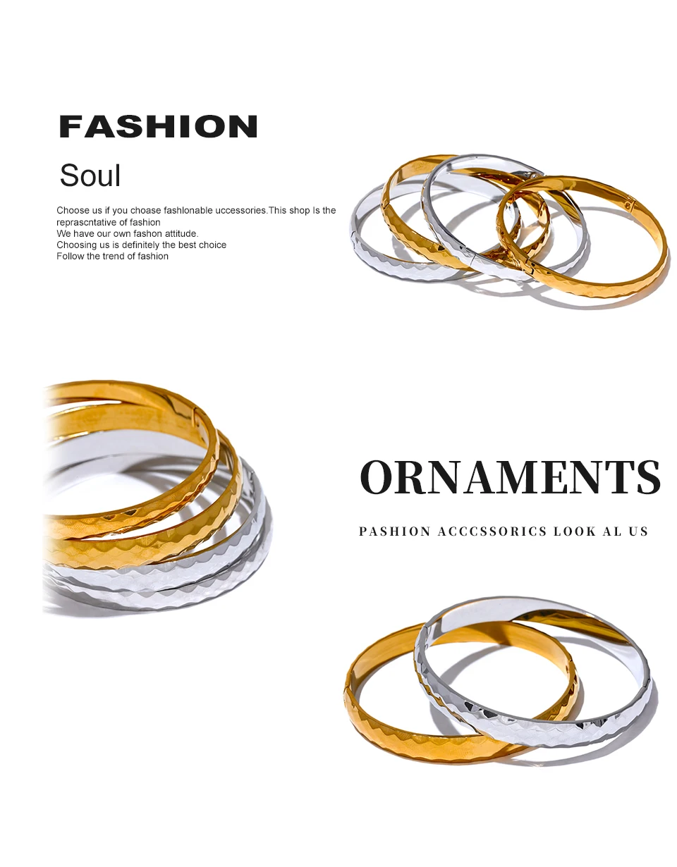 Yhpup 60mm 316l Stainless Steel Round Texture Bracelet Bangle Gold Silver Color Metal Waterproof Wrist Jewelry Bijoux Gift