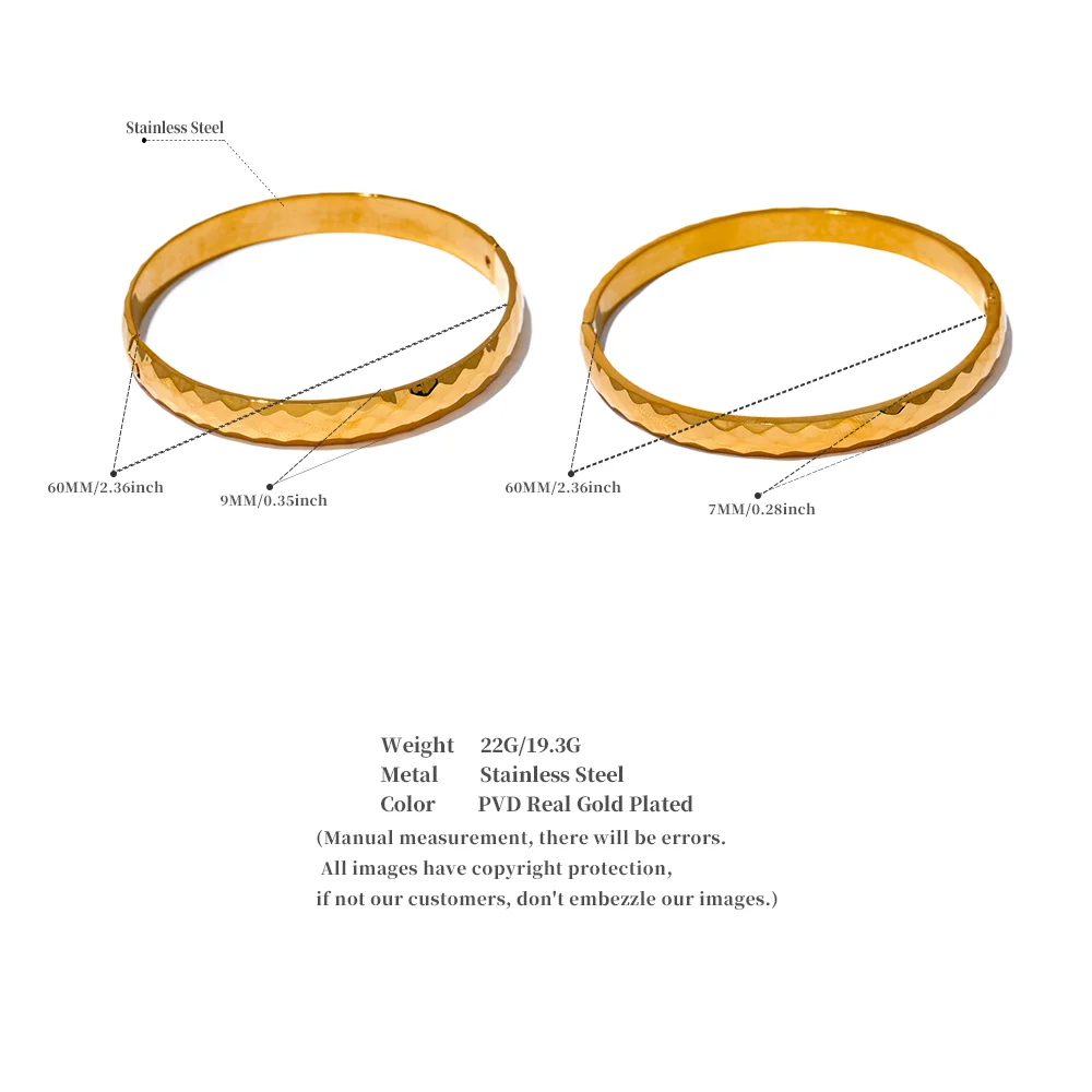 Yhpup 60mm 316l Stainless Steel Round Texture Bracelet Bangle Gold Silver Color Metal Waterproof Wrist Jewelry Bijoux Gift