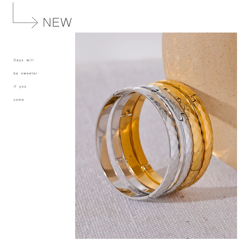 Yhpup 60mm 316l Stainless Steel Round Texture Bracelet Bangle Gold Silver Color Metal Waterproof Wrist Jewelry Bijoux Gift