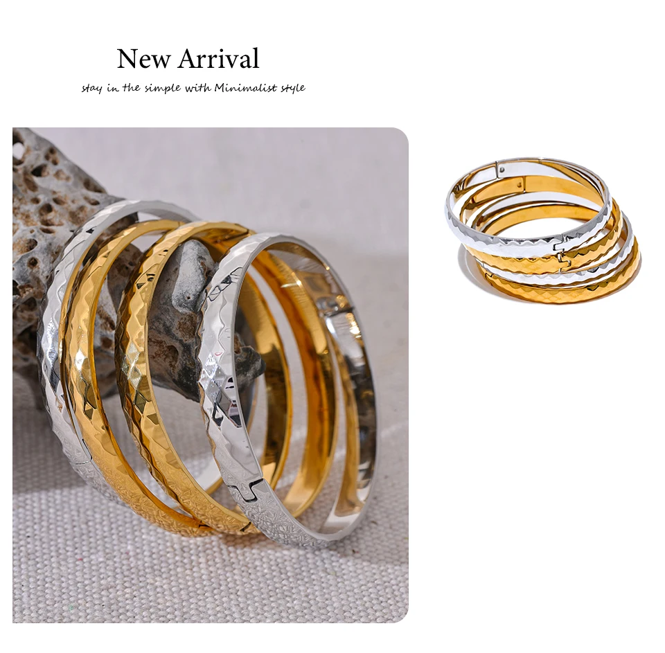 Yhpup 60mm 316l Stainless Steel Round Texture Bracelet Bangle Gold Silver Color Metal Waterproof Wrist Jewelry Bijoux Gift