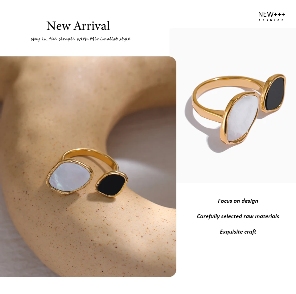 Yhpup Acrylic Shell Ring Jewelry 316L Stainless Steel Geometric Women Finger Ring Bagues Pour Femme Accessories Femme Gift