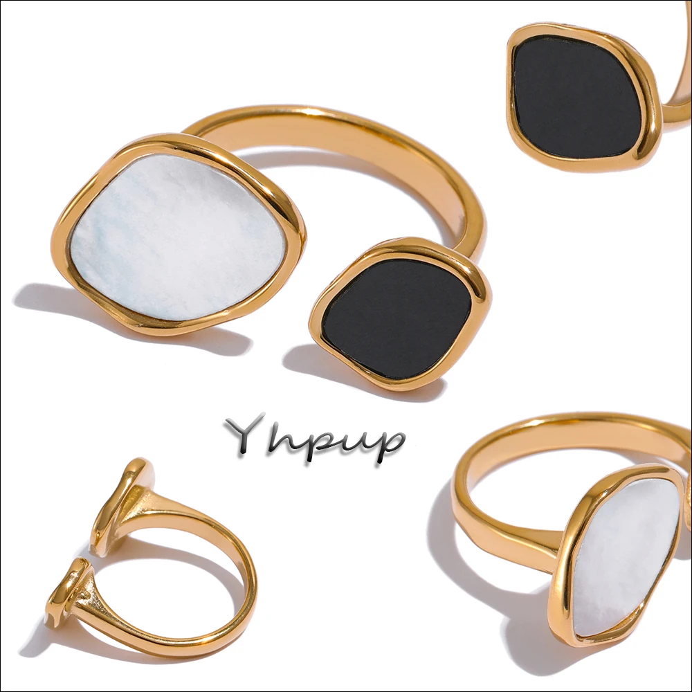 Yhpup Acrylic Shell Ring Jewelry 316L Stainless Steel Geometric Women Finger Ring Bagues Pour Femme Accessories Femme Gift