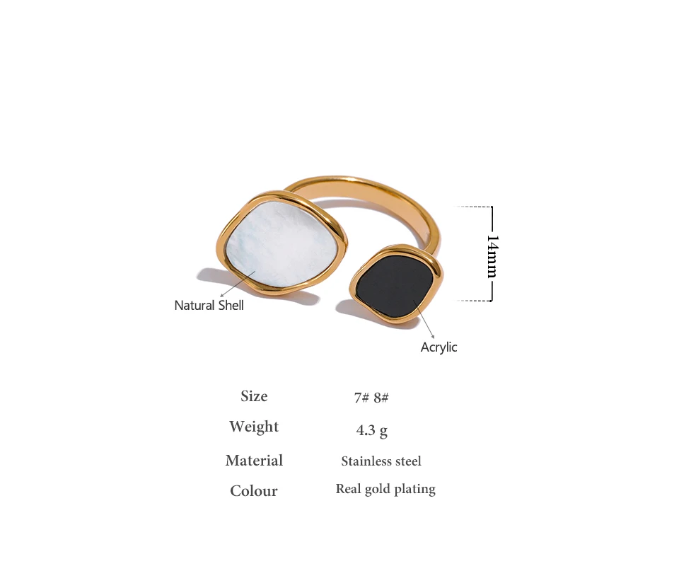 Yhpup Acrylic Shell Ring Jewelry 316L Stainless Steel Geometric Women Finger Ring Bagues Pour Femme Accessories Femme Gift