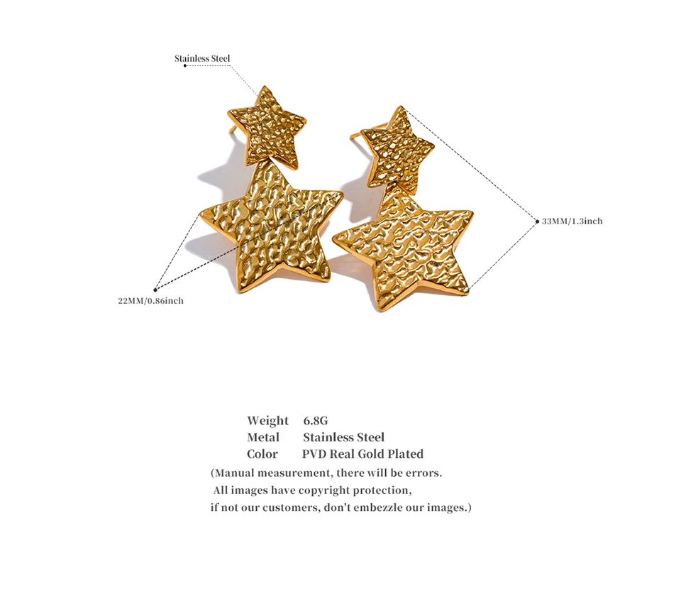 Yhpup New Stainless Steel Pentagram Star Dangle Earrings Bijoux Women Simple Metal Rust Proof Trendy Daily Gold Color Jewelry