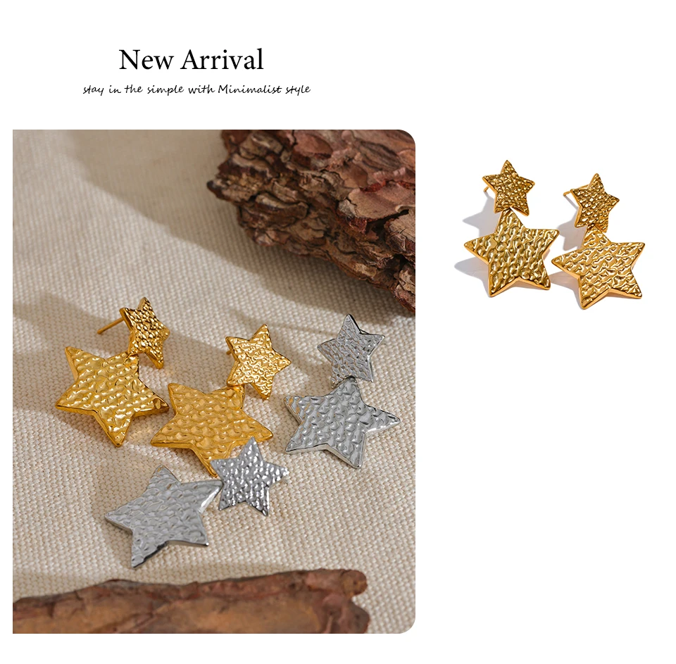 Yhpup New Stainless Steel Pentagram Star Dangle Earrings Bijoux Women Simple Metal Rust Proof Trendy Daily Gold Color Jewelry