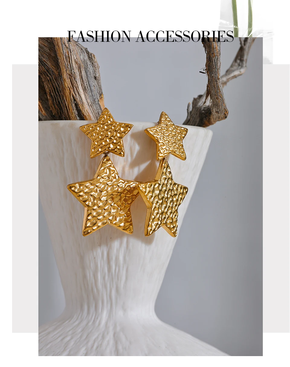 Yhpup New Stainless Steel Pentagram Star Dangle Earrings Bijoux Women Simple Metal Rust Proof Trendy Daily Gold Color Jewelry