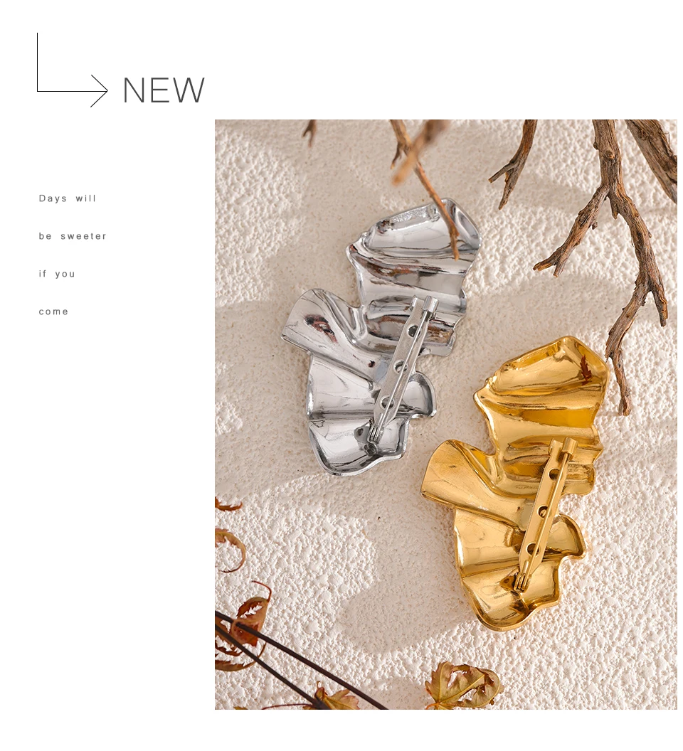 Yhpup Abstract Geometry Fashion Metal 18k Gold PVD Plated Brooch Pin Clothes Accessories Waterproof Charm Unisex Jewelry