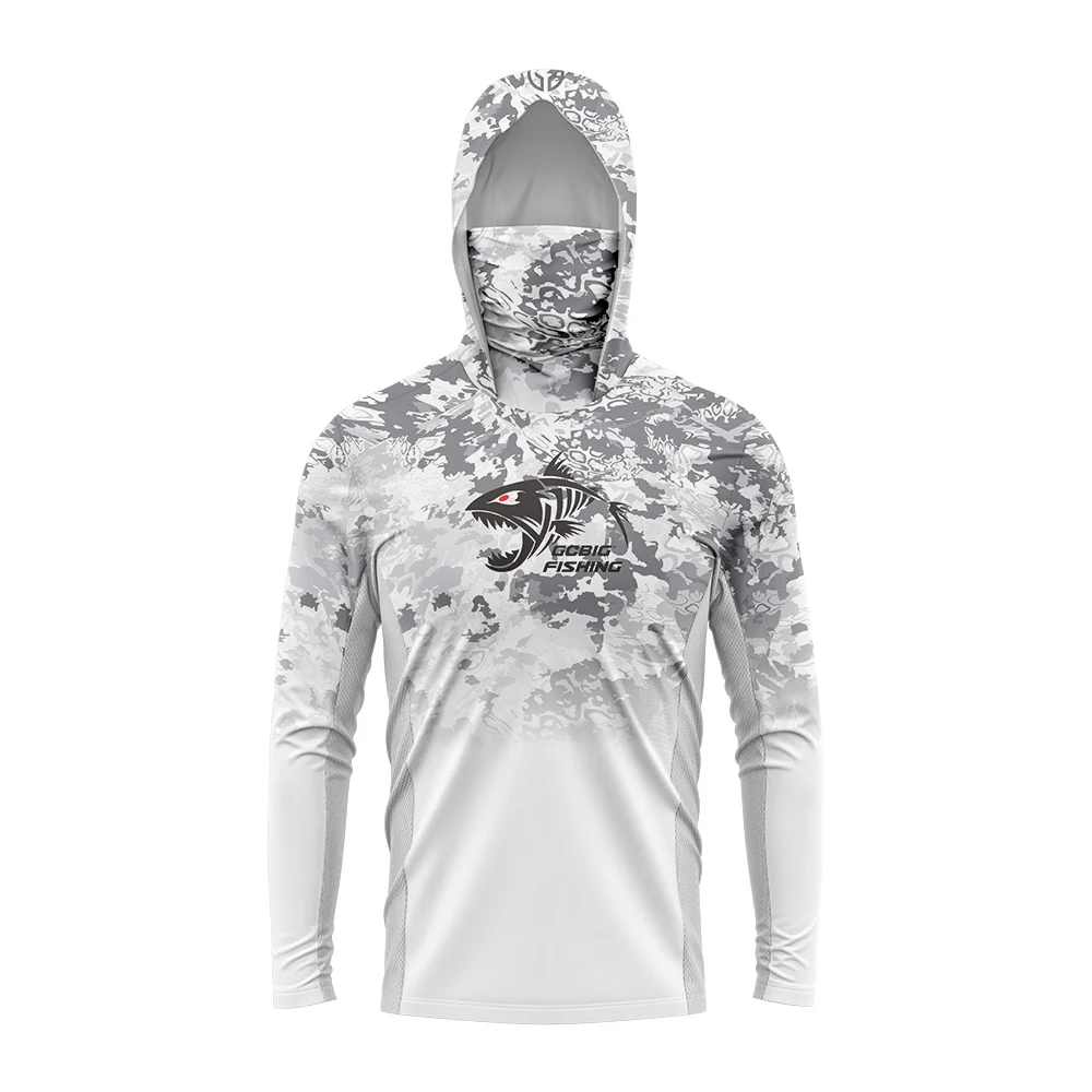 Mens Outdoor Long Sleeve Fishing Clothes UV Clothing Hooded Coat Sunscreen Breathable Anti Mosquito Dry Thin Fishing Shirt