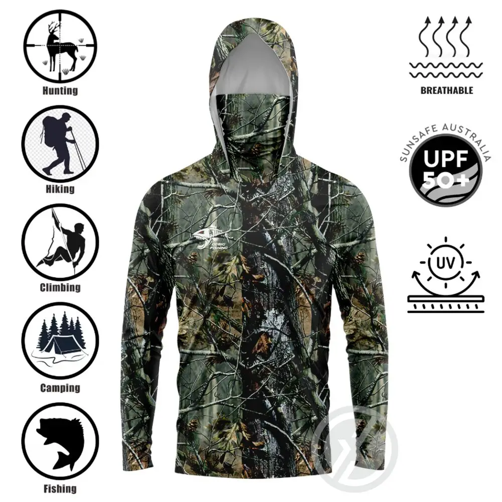 Mens Outdoor Long Sleeve Fishing Clothes UV Clothing Hooded Coat Sunscreen Breathable Anti Mosquito Dry Thin Fishing Shirt