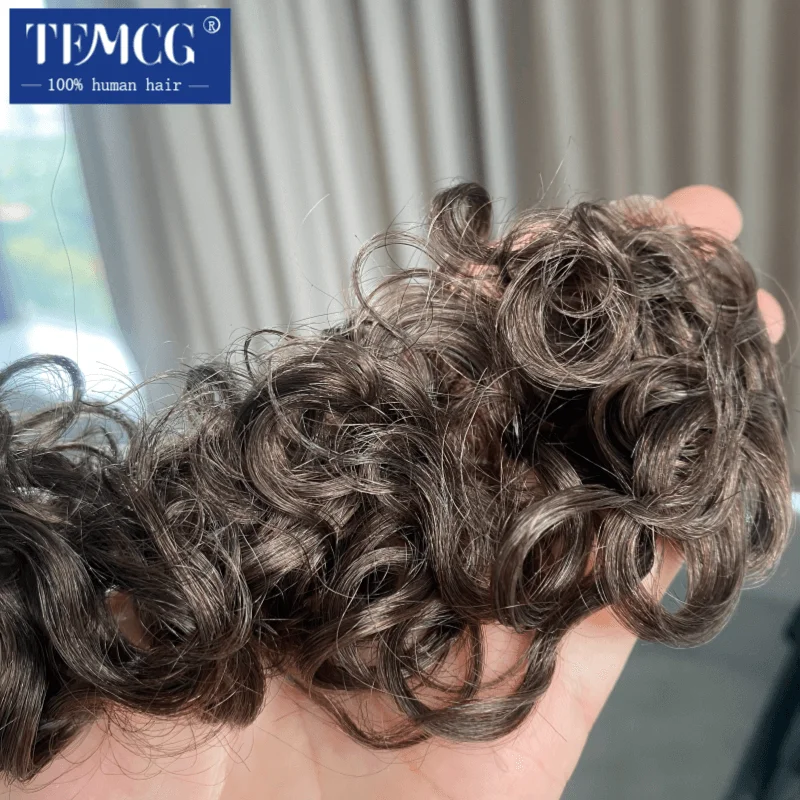 Curly Hair Realistic Front Hairline 100% Natural Human Hair Toupee For Men V Style Front man wig WithThin Skin PU Base Man Wig
